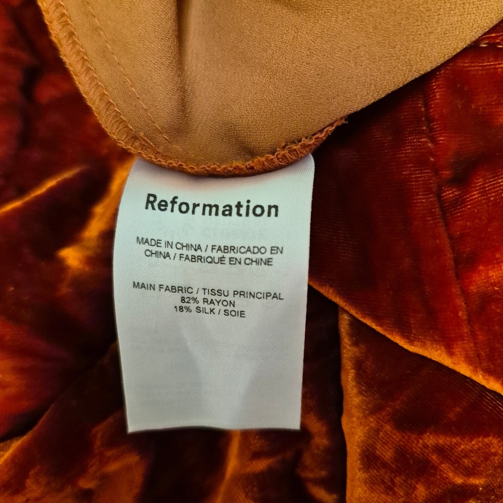 Reformation Rust Burnt Orange Crushed Velvet Silk Blend Wide Leg Pants Size 4 - Picture 2 of 6